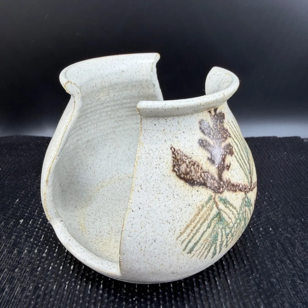 Studio Pottery Hand Painted Pine Cone Napkin Holder‎ Signed Stoneware Rustic 3